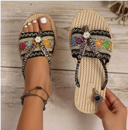 Women's Floral Wedge Sandals, Summer Vacation Shoes, Casual Everyday Footwear