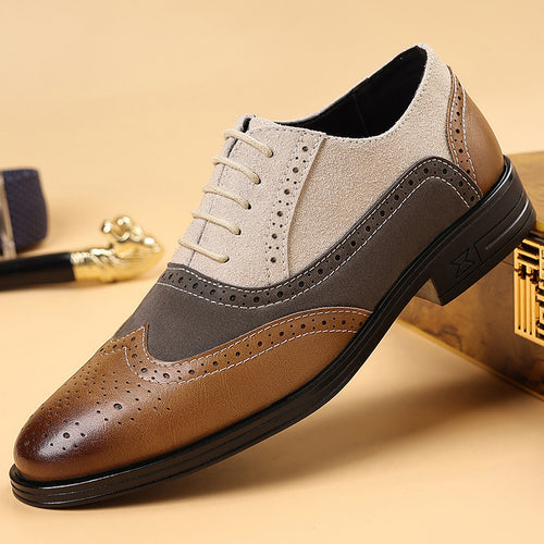 Men's Leather Brogue Dress Shoes , Two-Tone Wingtip Oxfords , Formal Wedding Business Office Smart Casual Footwear