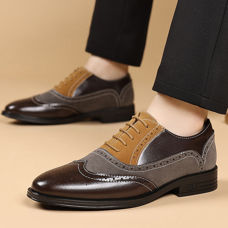 Men's Leather Brogue Dress Shoes , Two-Tone Wingtip Oxfords , Formal Wedding Business Office Smart Casual Footwear