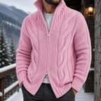 Men's Cable Knit Full Zip Sweater – Chunky Knit Cardigan, Textured Knit Sweater Jacket, Mock Neck Zip-Up Sweater, Ribbed Knit Winter Cardigan, Casual Smart Casual Fall & Winter Men's Knitwear