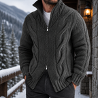 Men's Cable Knit Full Zip Sweater – Chunky Knit Cardigan, Textured Knit Sweater Jacket, Mock Neck Zip-Up Sweater, Ribbed Knit Winter Cardigan, Casual Smart Casual Fall & Winter Men's Knitwear