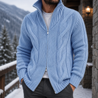 Men's Cable Knit Full Zip Sweater – Chunky Knit Cardigan, Textured Knit Sweater Jacket, Mock Neck Zip-Up Sweater, Ribbed Knit Winter Cardigan, Casual Smart Casual Fall & Winter Men's Knitwear