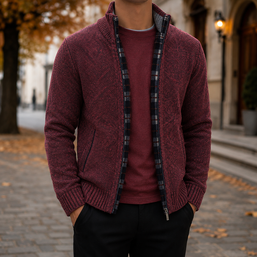 Men's Full Zip Textured Knit Sweater Jacket – Stand Collar Zip-Up Cardigan, Mock Neck Knit Jacket, Ribbed Cuffs & Hem, Casual Smart Casual Sweater, Fall & Winter Men's Knitwear