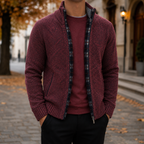 Men's Full Zip Textured Knit Sweater Jacket – Stand Collar Zip-Up Cardigan, Mock Neck Knit Jacket, Ribbed Cuffs & Hem, Casual Smart Casual Sweater, Fall & Winter Men's Knitwear