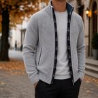 Men's Full Zip Textured Knit Sweater Jacket – Stand Collar Zip-Up Cardigan, Mock Neck Knit Jacket, Ribbed Cuffs & Hem, Casual Smart Casual Sweater, Fall & Winter Men's Knitwear