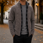 Men's Full Zip Textured Knit Sweater Jacket – Stand Collar Zip-Up Cardigan, Mock Neck Knit Jacket, Ribbed Cuffs & Hem, Casual Smart Casual Sweater, Fall & Winter Men's Knitwear