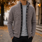 Men's Full Zip Textured Knit Sweater Jacket – Stand Collar Zip-Up Cardigan, Mock Neck Knit Jacket, Ribbed Cuffs & Hem, Casual Smart Casual Sweater, Fall & Winter Men's Knitwear