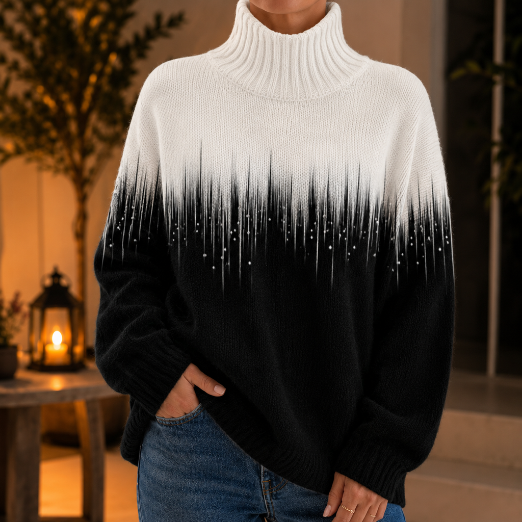 Women's High Neck Jacquard Sweater – Turtleneck Jumper with Floral Pattern, Eye-Catching Knitwear for Fall and Winter, Perfect for Work and Everyday Wear