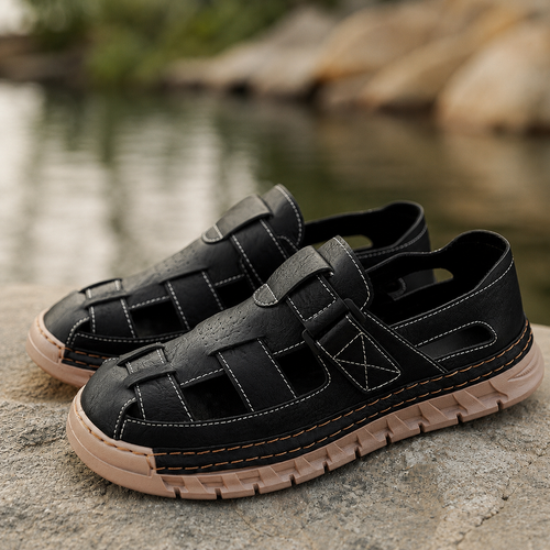 Men's Fisherman Sandals – Closed-Toe Leather Sandals, Adjustable Strap Walking Shoes for Summer, Travel & Everyday Wear