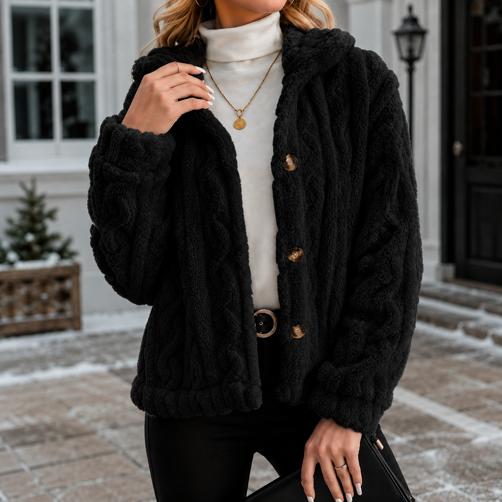 Women's Cable Knit Cardigan Sweater – Chunky Knit Sherpa Fleece Button Front Sweater Jacket, Cozy Soft Warm Long Sleeve Cardigan, Cream White Fall & Winter Casual Knitwear