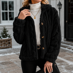 Women's Cable Knit Cardigan Sweater – Chunky Knit Sherpa Fleece Button Front Sweater Jacket, Cozy Soft Warm Long Sleeve Cardigan, Cream White Fall & Winter Casual Knitwear