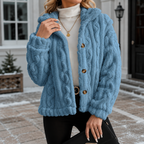 Women's Cable Knit Cardigan Sweater – Chunky Knit Sherpa Fleece Button Front Sweater Jacket, Cozy Soft Warm Long Sleeve Cardigan, Cream White Fall & Winter Casual Knitwear
