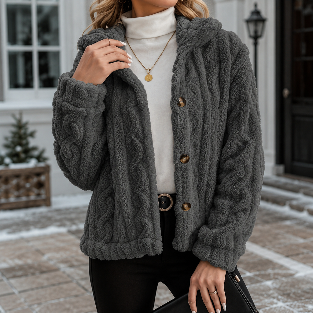 Women's Cable Knit Cardigan Sweater – Chunky Knit Sherpa Fleece Button Front Sweater Jacket, Cozy Soft Warm Long Sleeve Cardigan, Cream White Fall & Winter Casual Knitwear