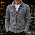  Men's Full Zip Cable Knit Sweater – Textured Knit Cardigan, Mock Neck Zip-Up Sweater Jacket, Ribbed Knit Pullover, Casual Smart Casual Fall & Winter Men's Knitwear