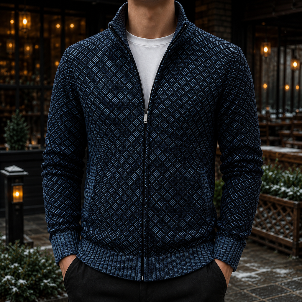  Men's Full Zip Cable Knit Sweater – Textured Knit Cardigan, Mock Neck Zip-Up Sweater Jacket, Ribbed Knit Pullover, Casual Smart Casual Fall & Winter Men's Knitwear