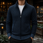  Men's Full Zip Cable Knit Sweater – Textured Knit Cardigan, Mock Neck Zip-Up Sweater Jacket, Ribbed Knit Pullover, Casual Smart Casual Fall & Winter Men's Knitwear