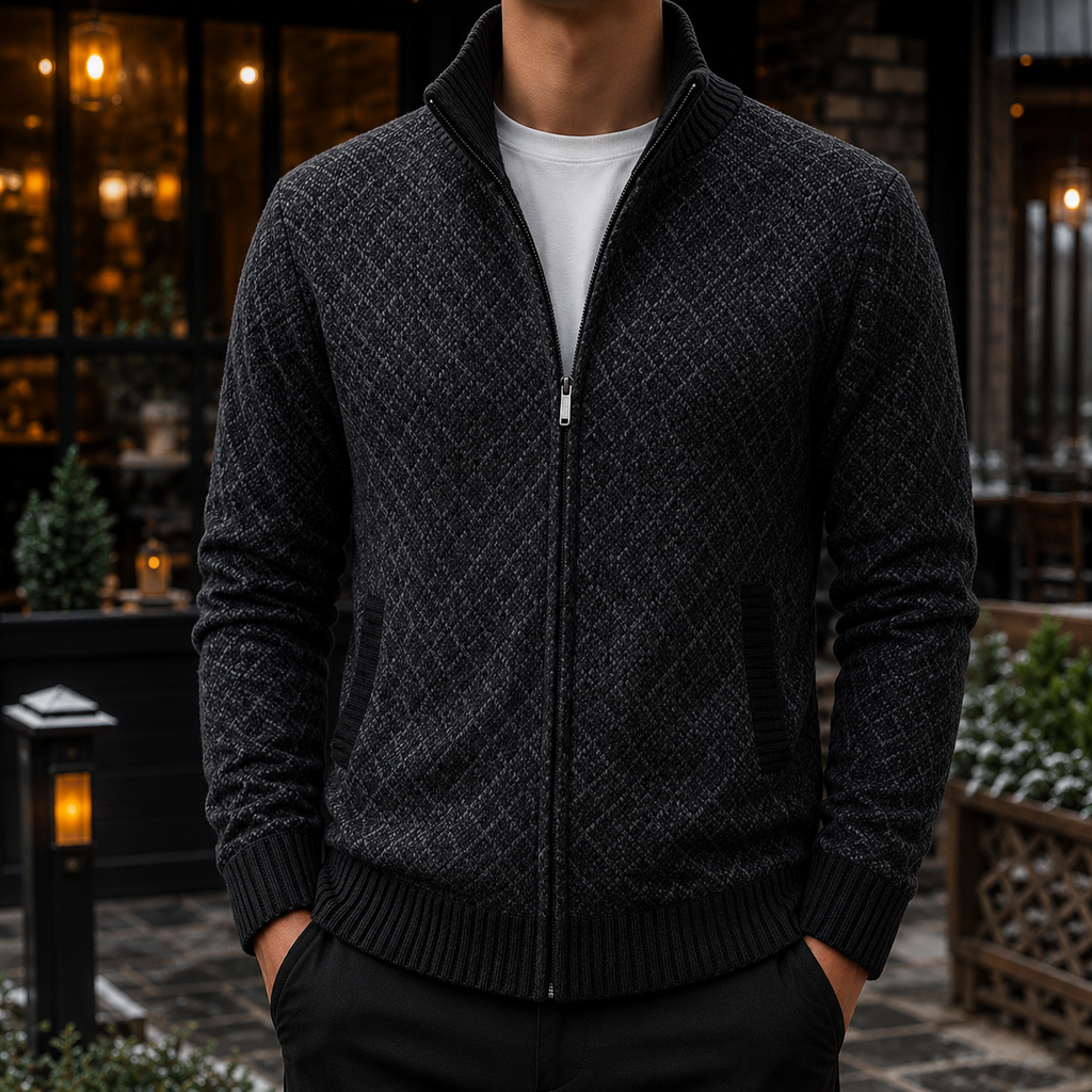  Men's Full Zip Cable Knit Sweater – Textured Knit Cardigan, Mock Neck Zip-Up Sweater Jacket, Ribbed Knit Pullover, Casual Smart Casual Fall & Winter Men's Knitwear