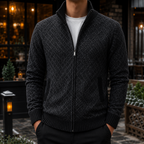  Men's Full Zip Cable Knit Sweater – Textured Knit Cardigan, Mock Neck Zip-Up Sweater Jacket, Ribbed Knit Pullover, Casual Smart Casual Fall & Winter Men's Knitwear