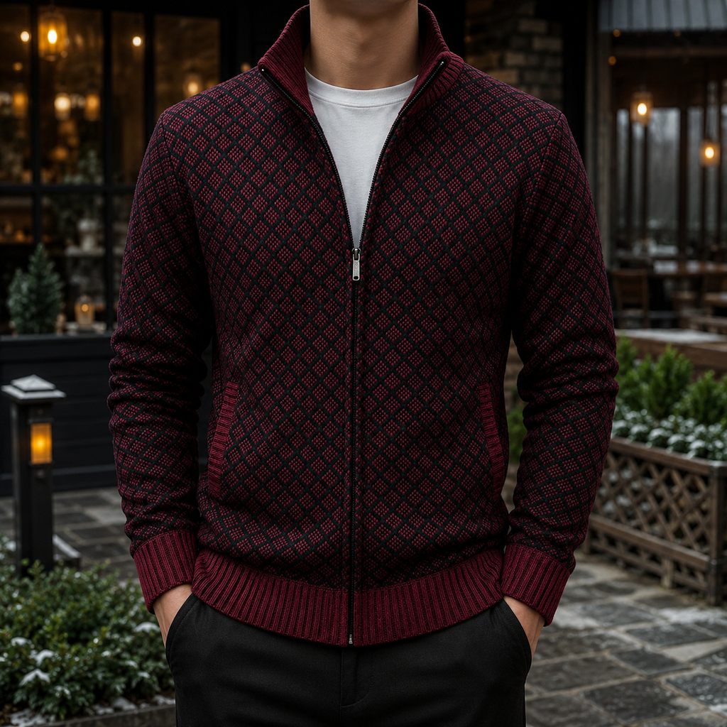 Men's Full Zip Cable Knit Sweater – Textured Knit Cardigan, Mock Neck Zip-Up Sweater Jacket, Ribbed Knit Pullover, Casual Smart Casual Fall & Winter Men's Knitwear