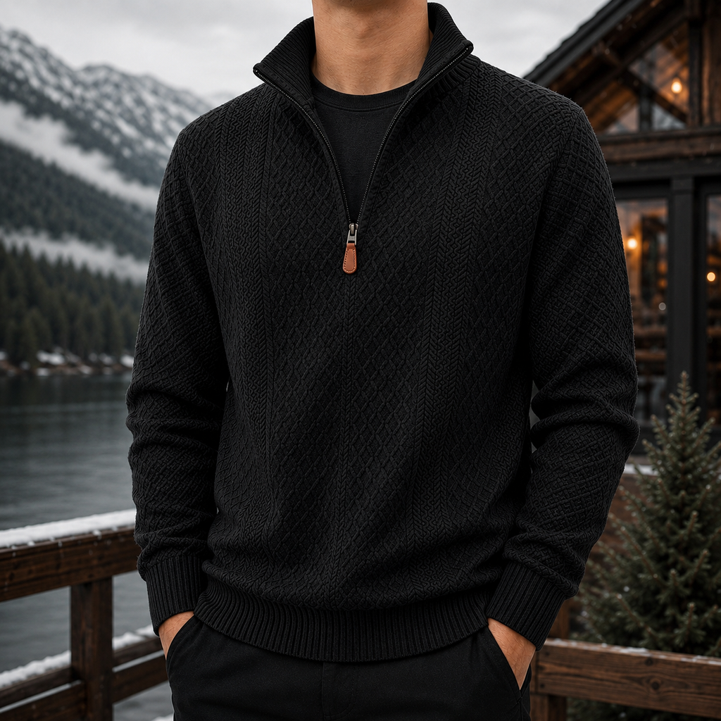 Men's Quarter Zip Cable Knit Sweater – Textured Knit Pullover, Mock Neck Half Zip Winter Sweater, Casual Smart Casual Men's Knitwear for Fall & Winter