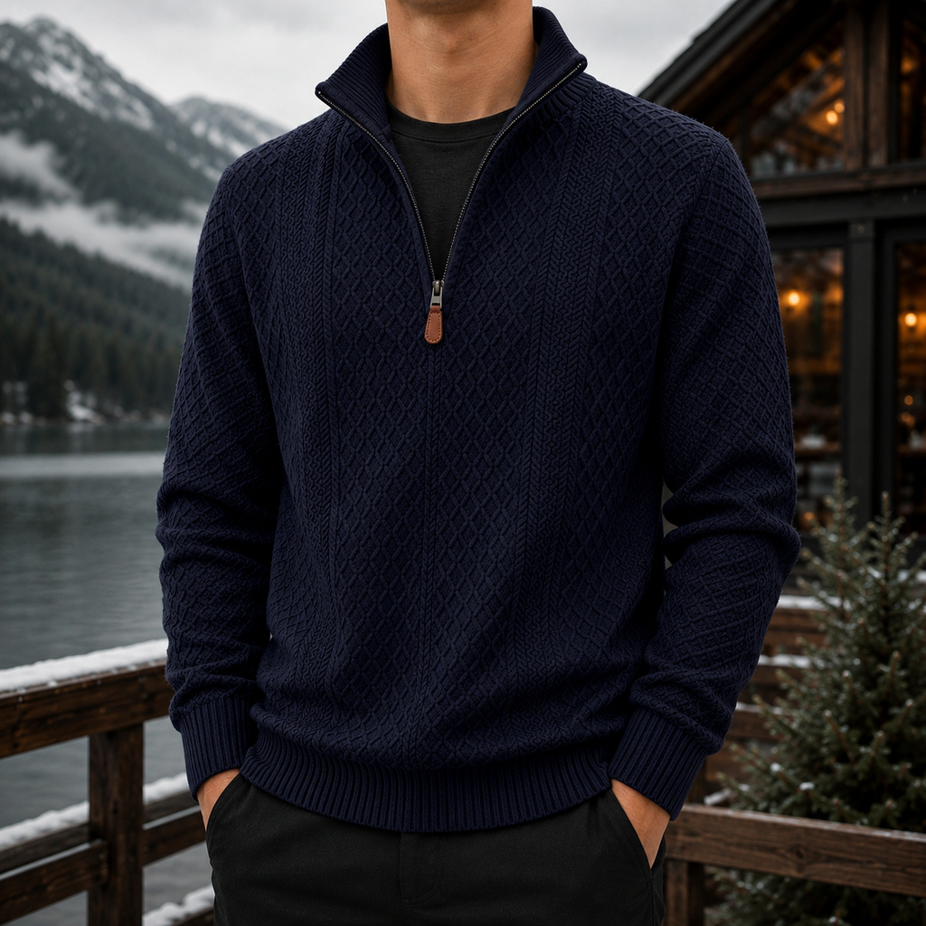 Men's Quarter Zip Cable Knit Sweater – Textured Knit Pullover, Mock Neck Half Zip Winter Sweater, Casual Smart Casual Men's Knitwear for Fall & Winter
