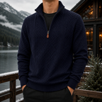 Men's Quarter Zip Cable Knit Sweater – Textured Knit Pullover, Mock Neck Half Zip Winter Sweater, Casual Smart Casual Men's Knitwear for Fall & Winter