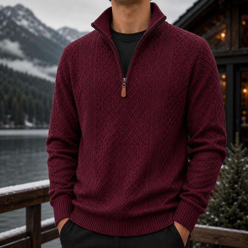 Men's Quarter Zip Cable Knit Sweater – Textured Knit Pullover, Mock Neck Half Zip Winter Sweater, Casual Smart Casual Men's Knitwear for Fall & Winter