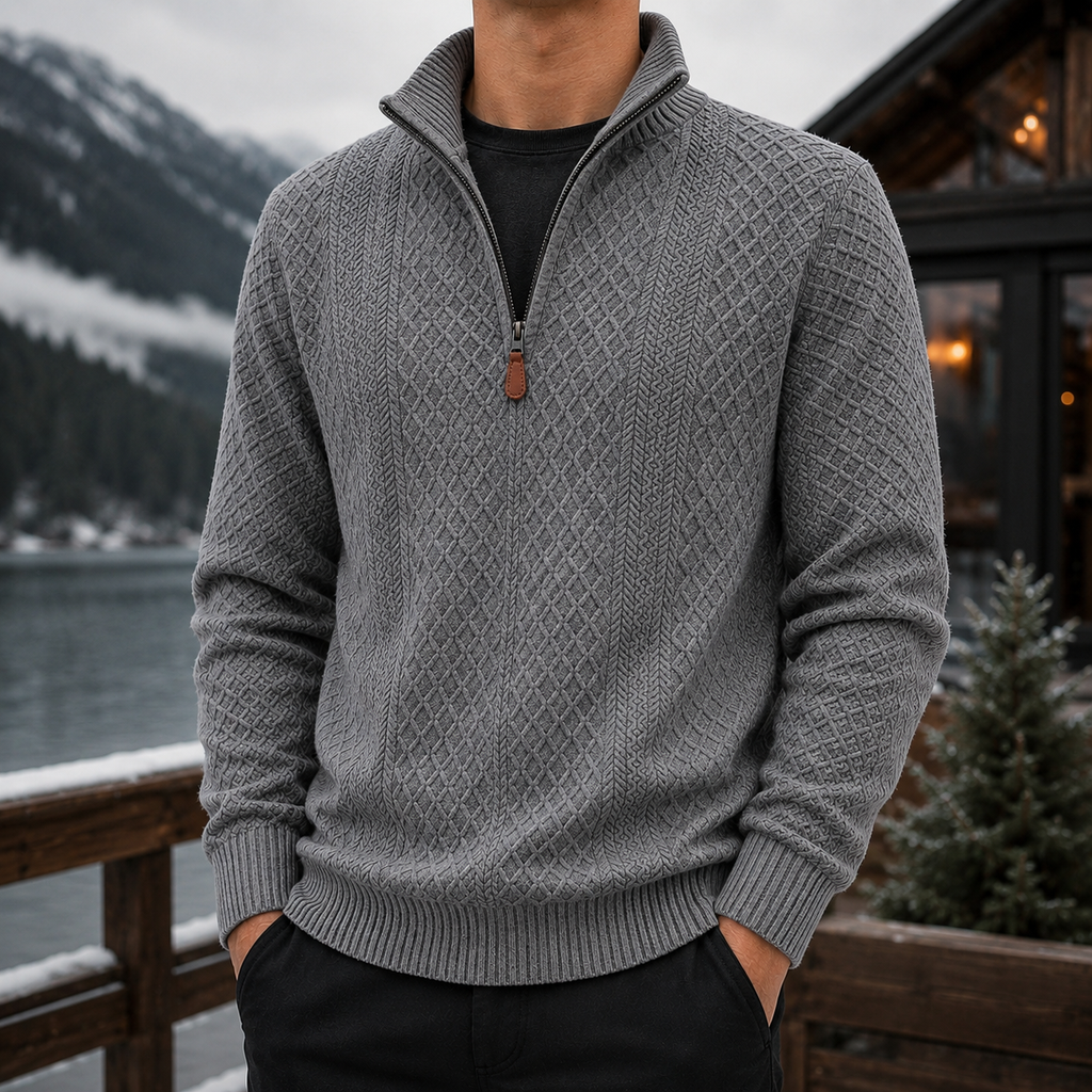 Men's Quarter Zip Cable Knit Sweater – Textured Knit Pullover, Mock Neck Half Zip Winter Sweater, Casual Smart Casual Men's Knitwear for Fall & Winter