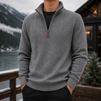 Men's Quarter Zip Cable Knit Sweater – Textured Knit Pullover, Mock Neck Half Zip Winter Sweater, Casual Smart Casual Men's Knitwear for Fall & Winter