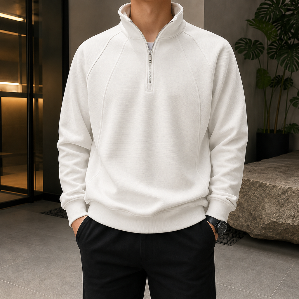 Men's Quarter Zip Pullover – Structured Stand Collar Sweatshirt, Cozy Elevated Knitwear Layer for Work & Everyday