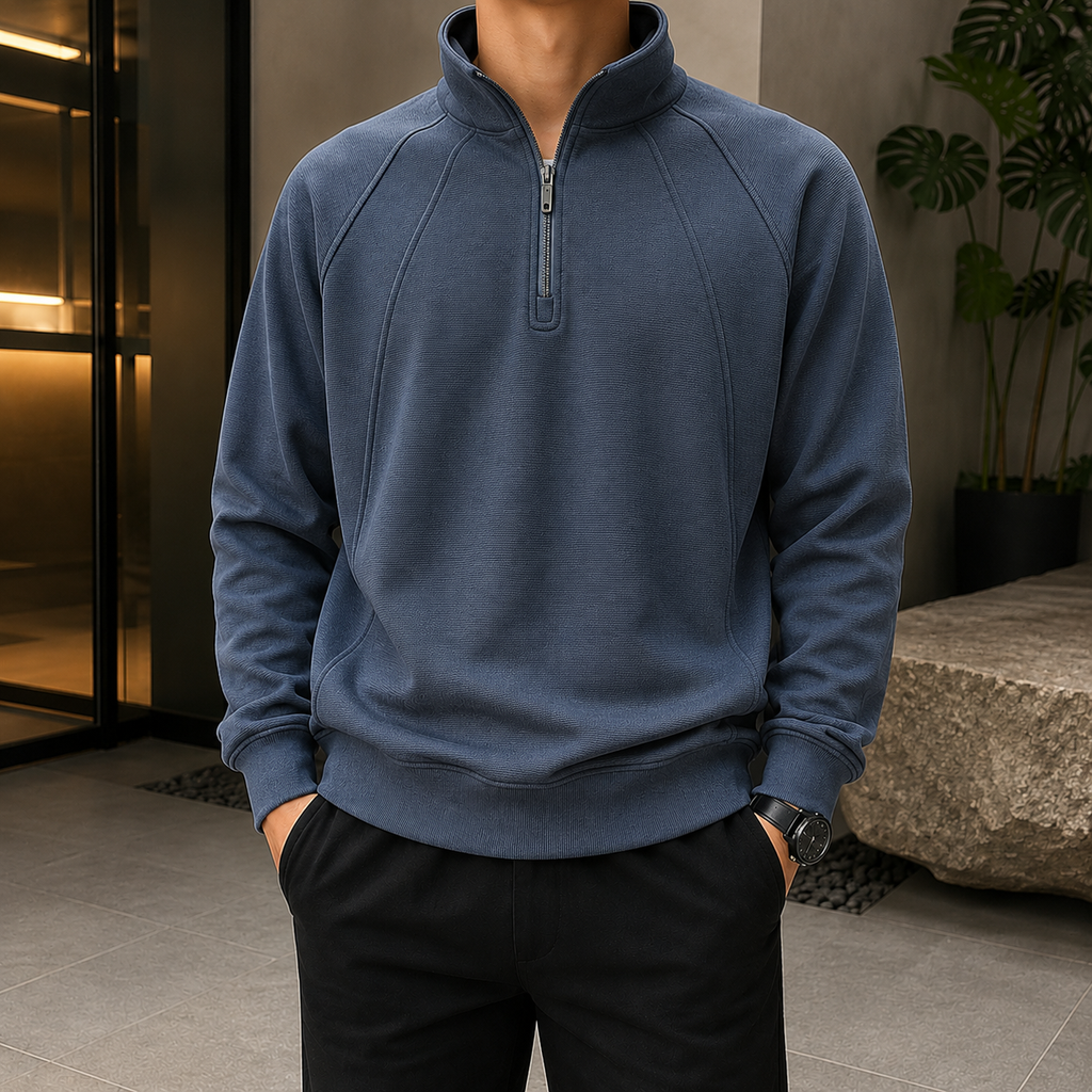 Men's Quarter Zip Pullover – Structured Stand Collar Sweatshirt, Cozy Elevated Knitwear Layer for Work & Everyday