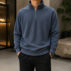 Men's Quarter Zip Pullover – Structured Stand Collar Sweatshirt, Cozy Elevated Knitwear Layer for Work & Everyday