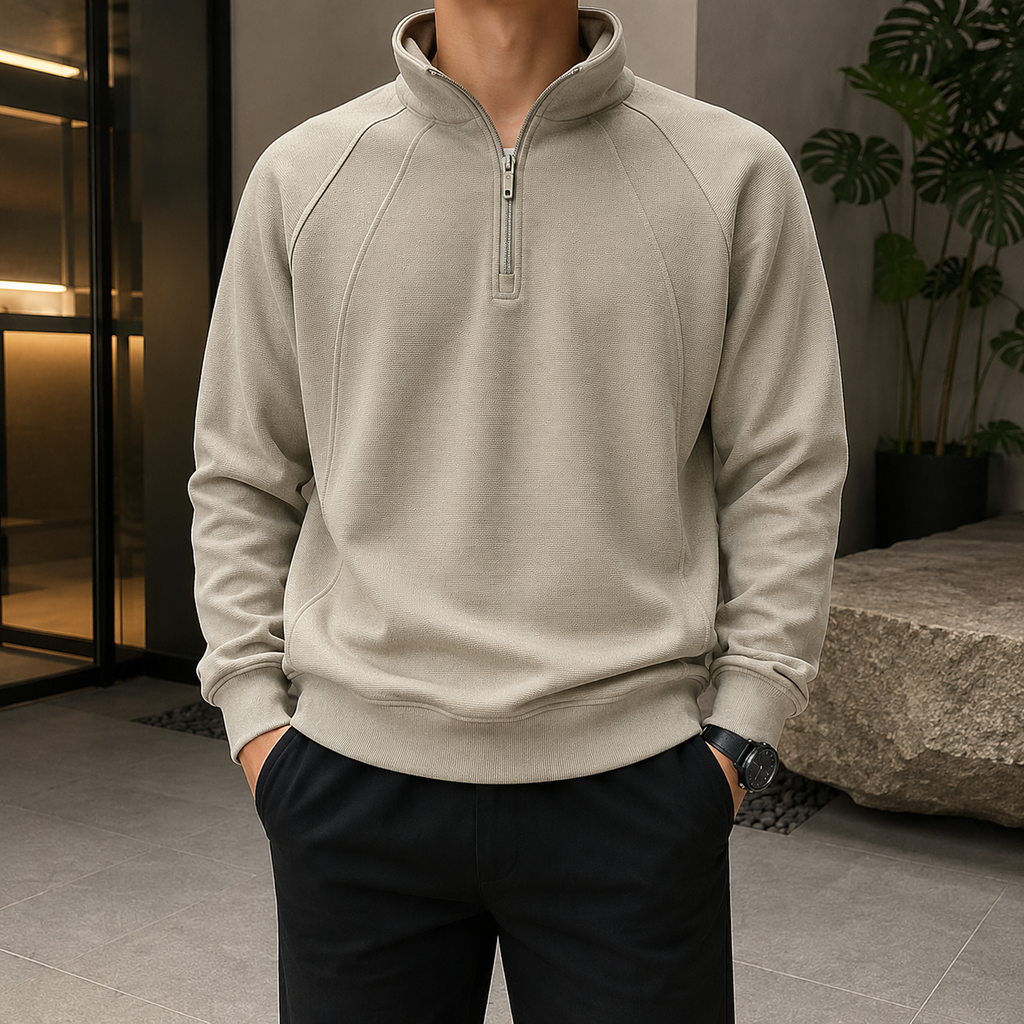 Men's Quarter Zip Pullover – Structured Stand Collar Sweatshirt, Cozy Elevated Knitwear Layer for Work & Everyday