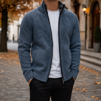 Men's Full Zip Textured Knit Sweater Jacket – Stand Collar Zip-Up Cardigan, Mock Neck Knit Jacket, Ribbed Cuffs & Hem, Casual Smart Casual Sweater, Fall & Winter Men's Knitwear