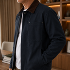 Men's Canvas Jacket – Beige Utility Shirt Jacket, Workwear Shacket with Contrast Collar, Zip Front Overshirt, Casual Trucker Jacket, Lightweight Field Jacket, Fall & Winter Men's Outerwear