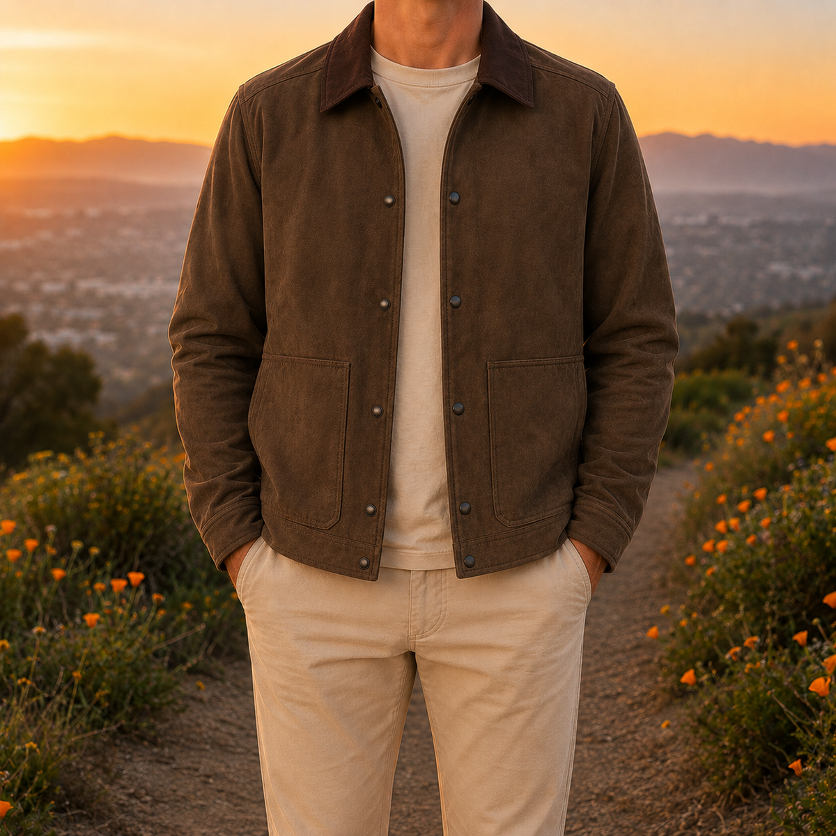 Men's suede jacket – Suede shirt jacket, Trucker jacket with front buttons, Suede overshirt, Utility jacket with front pockets, Casual and informal outerwear for fall and winter