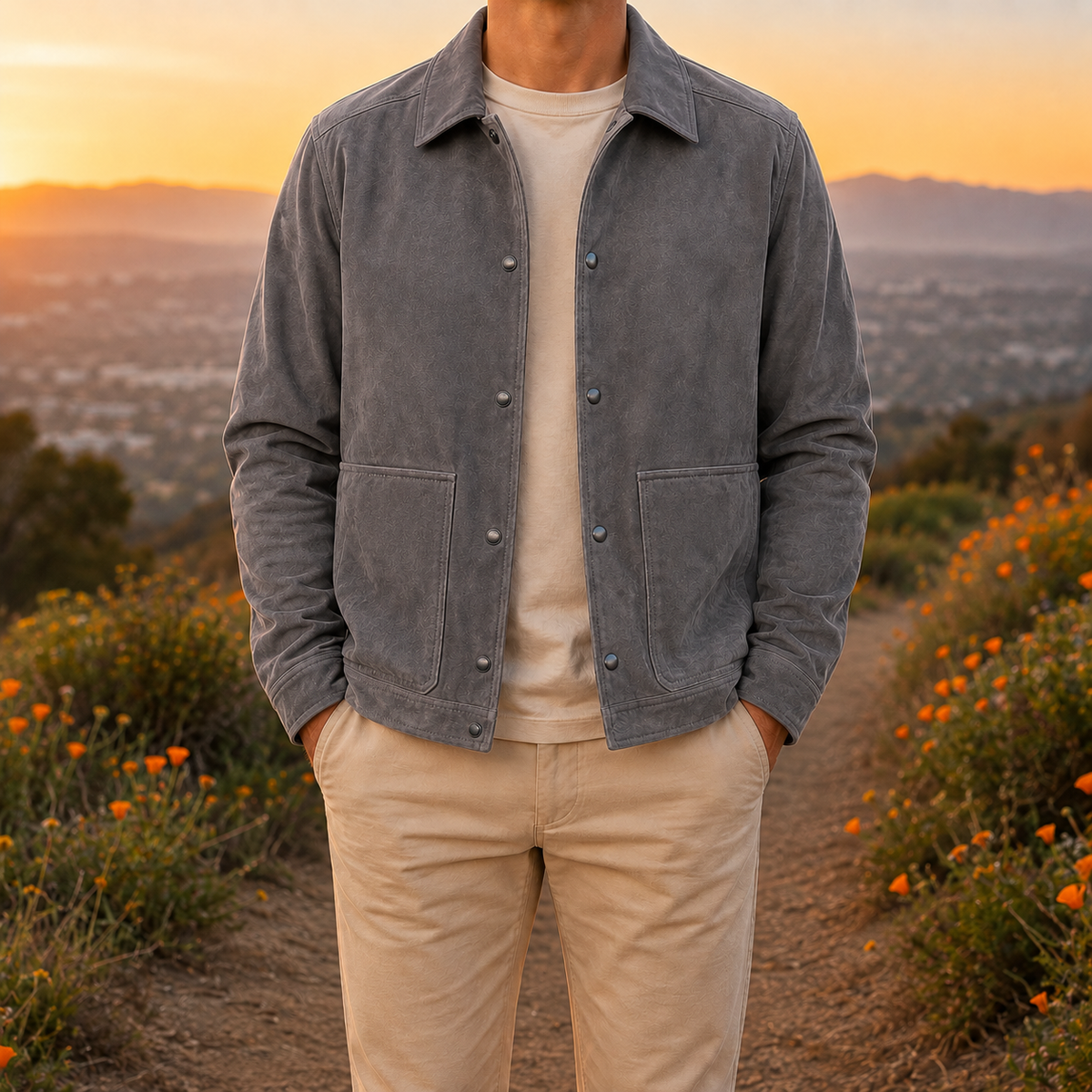Men's suede jacket – Suede shirt jacket, Trucker jacket with front buttons, Suede overshirt, Utility jacket with front pockets, Casual and informal outerwear for fall and winter